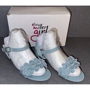 Olivia Miller Girl Style Flower Bomb Blue Denim Heel Sandals Size 3 OMK-P24-05